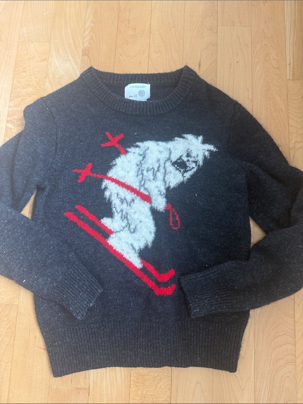 Crewcuts Charcoal Sweater with White Ski Yeti and Red Accents